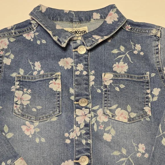 EUC OshKosh B'gosh Blue Floral Kids Denim Jacket 5T - Picture 4 of 5